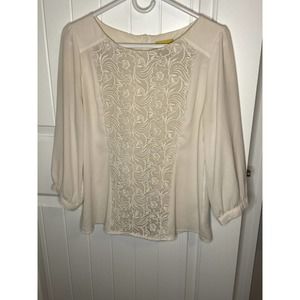 Beautiful Maeve Ivory Lace Front Long Sleeve Blouse Size 6